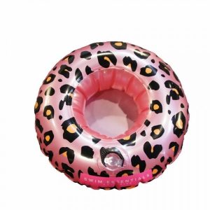 Swim Essentials Felfújható, vízen úszó italtartó – rózsaszín, leopárd mintás