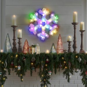 Family Karácsonyi dekoráció – irizáló, színes LED-es hópehely – 32 cm – elemes